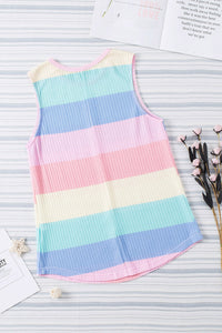 Pastel Striped Waffle Knit Sleeveless Top