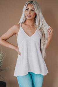 White Textured Knit Peplum Sweater Tank