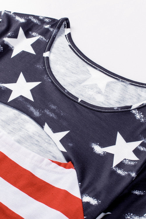 American Flag Front Cutout Short Sleeve Knit Tee