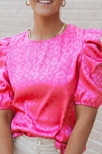 Fuchsia Pink Leopard Print Bubble Sleeve Blouse