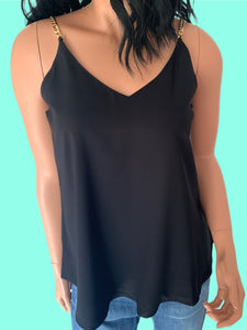 Black Silky Gold Chain Strappy Tank