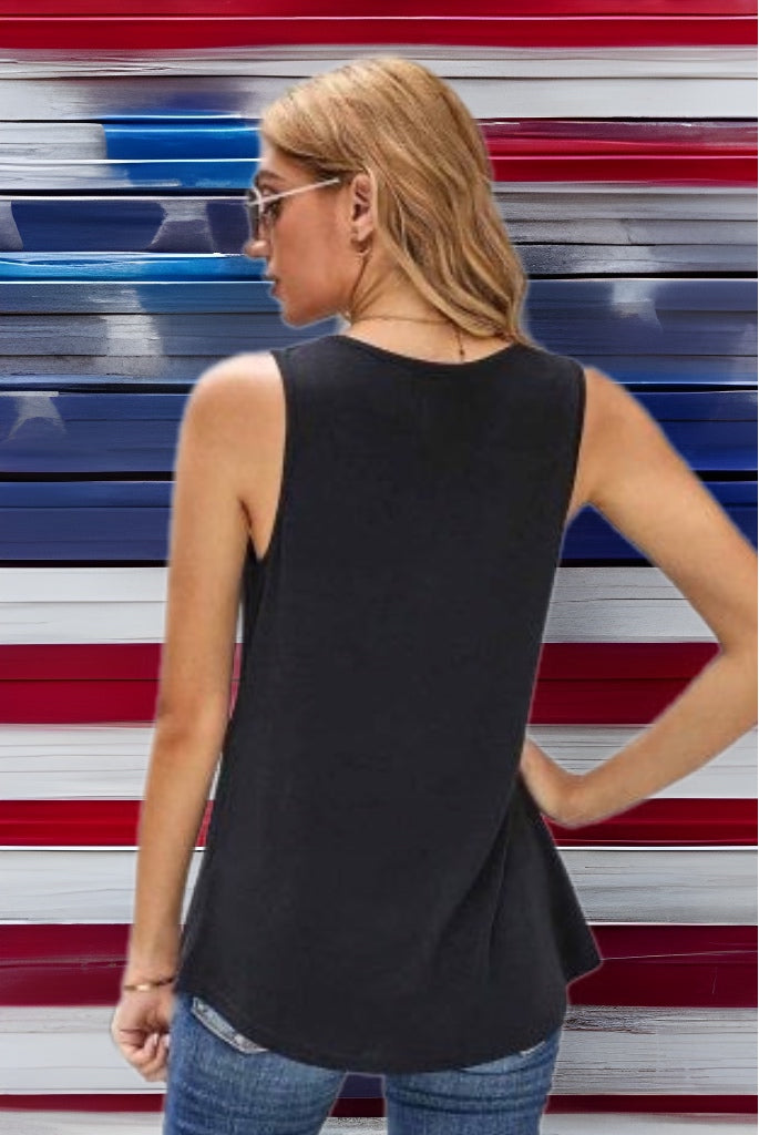 Distressed American Flag Black Knit Tank