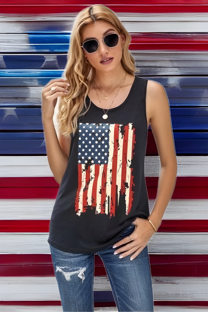Distressed American Flag Black Knit Tank