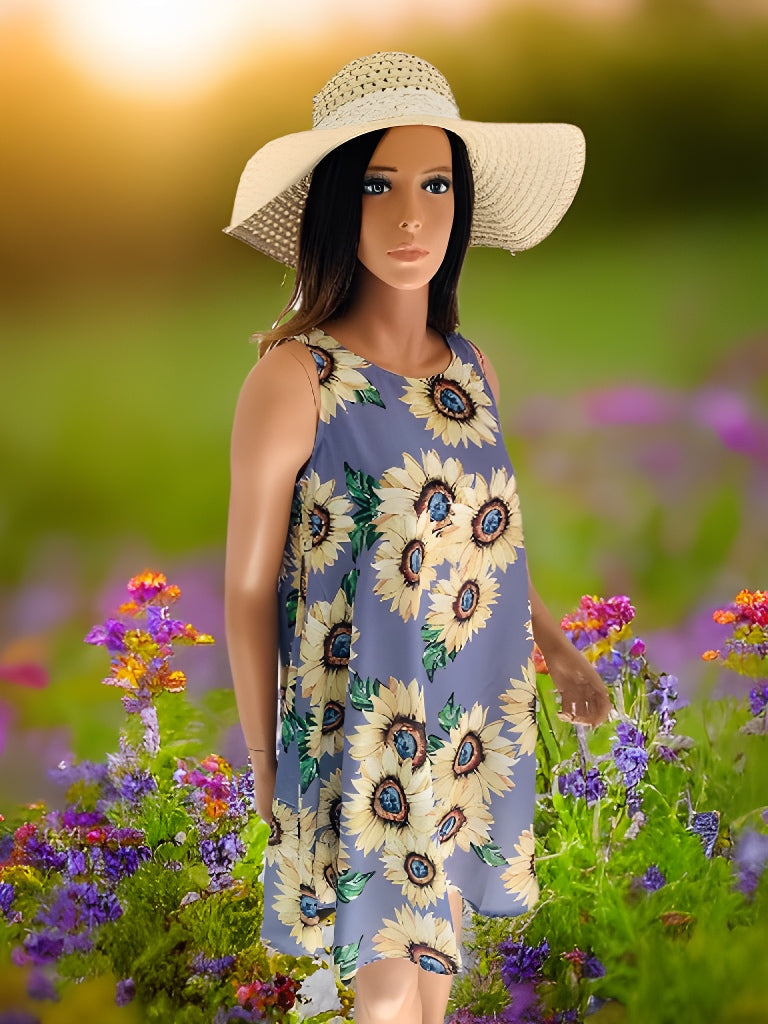 Purple Sunflower Silky Sun Dress
