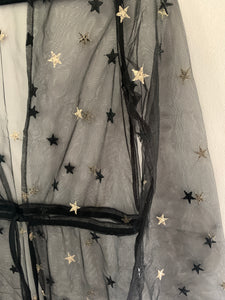 Black and Gold Embroidered Stars Sheer Duster