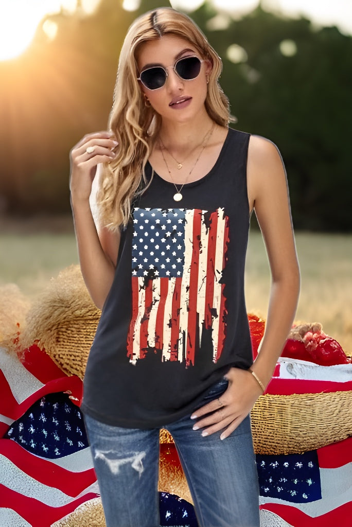 Distressed American Flag Black Knit Tank
