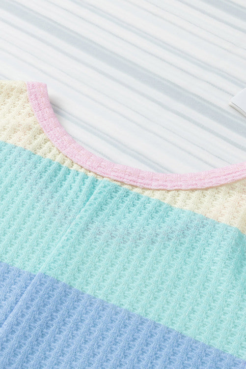 Pastel Striped Waffle Knit Sleeveless Top