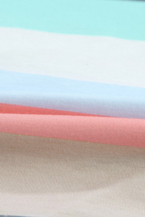 Coral Blue Striped Sequin Pocket Sleeveless Top