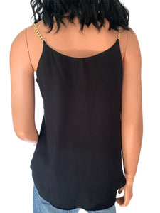 Black Silky Gold Chain Strappy Tank