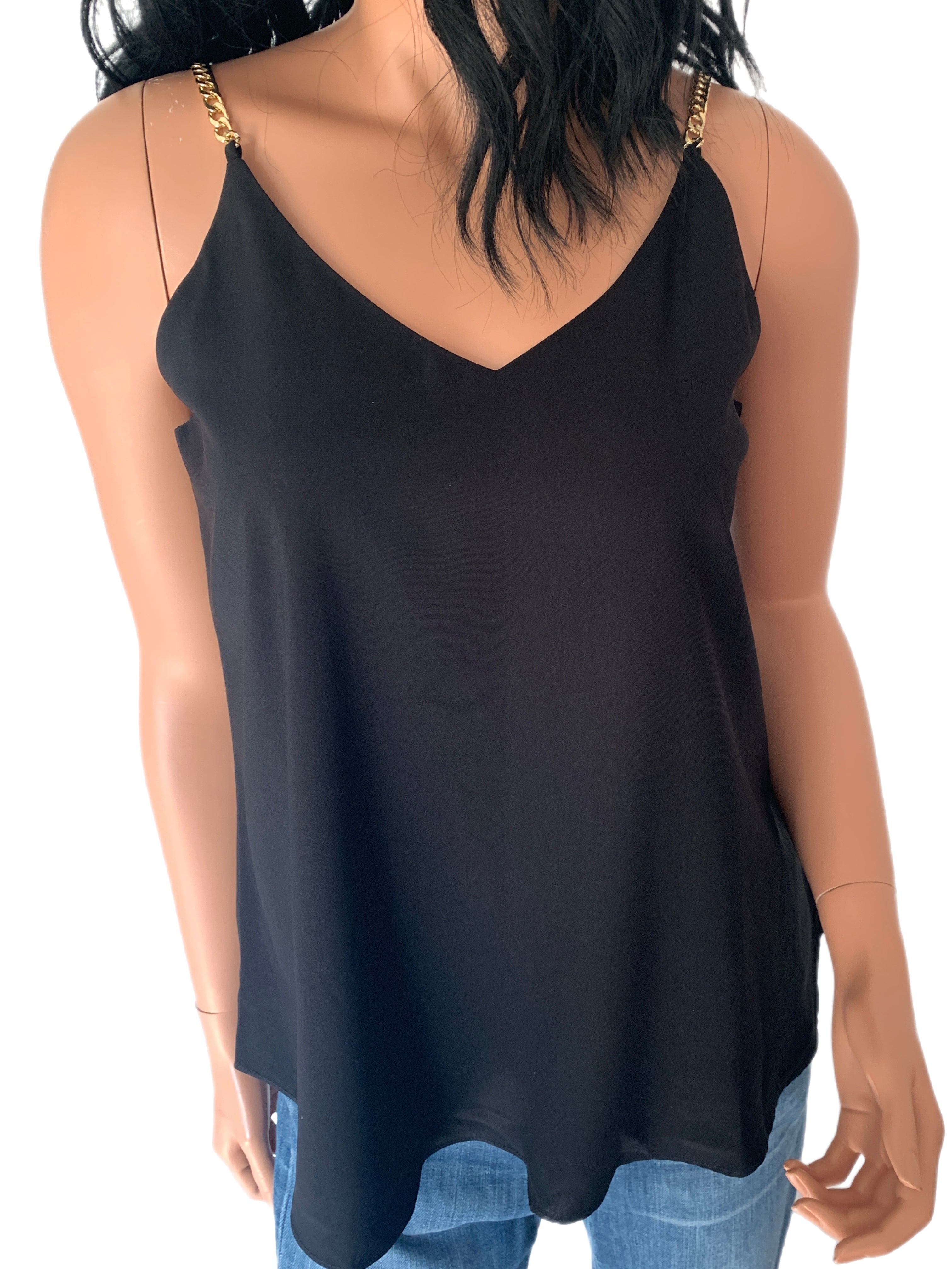 Black Silky Gold Chain Strappy Tank