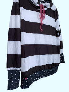 White & Black Stripes w/Navy Polka Dots Lightweight Hoodie