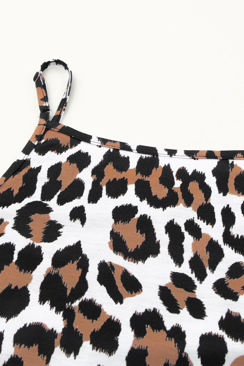 Black Lace Neckline Leopard Print Halter Tank