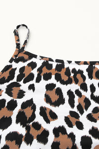 Black Lace Neckline Leopard Print Halter Tank