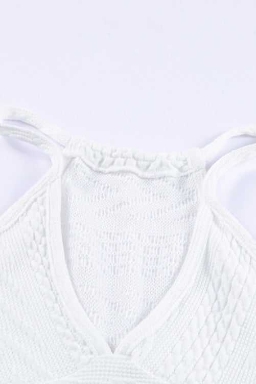 White Textured Knit Peplum Sweater Tank