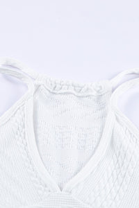 White Textured Knit Peplum Sweater Tank