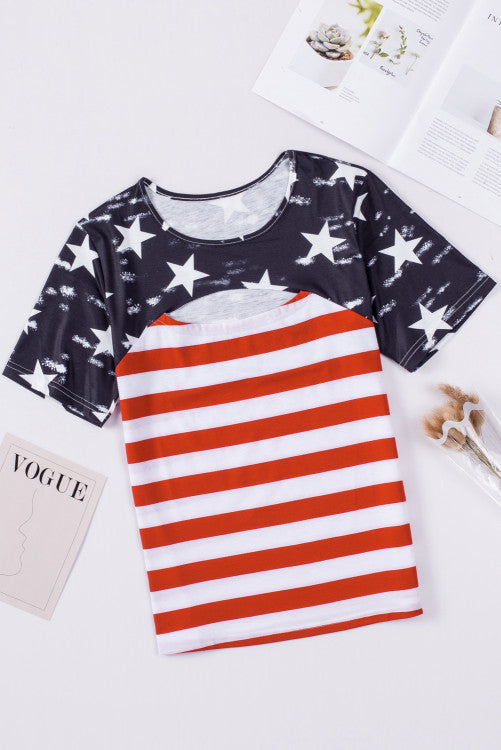 American Flag Front Cutout Short Sleeve Knit Tee