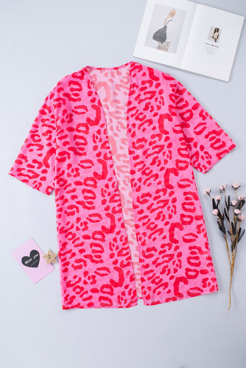 Pink Red Leopard Print Kimono