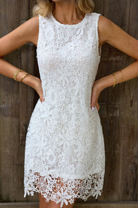 White Floral Lace Sleeveless Mini Dress