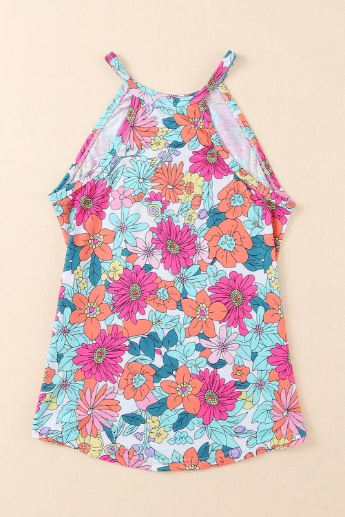 Multi Color Retro Floral Strappy Tank