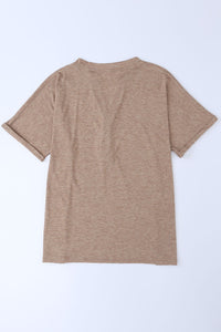 Mocha V-Neck Rolled Short Sleeve Tee