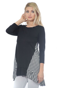 Silky Soft Black Herringbone Tunic.   Stretch polyester fabric .  More fitted on top.  Made in the USA.