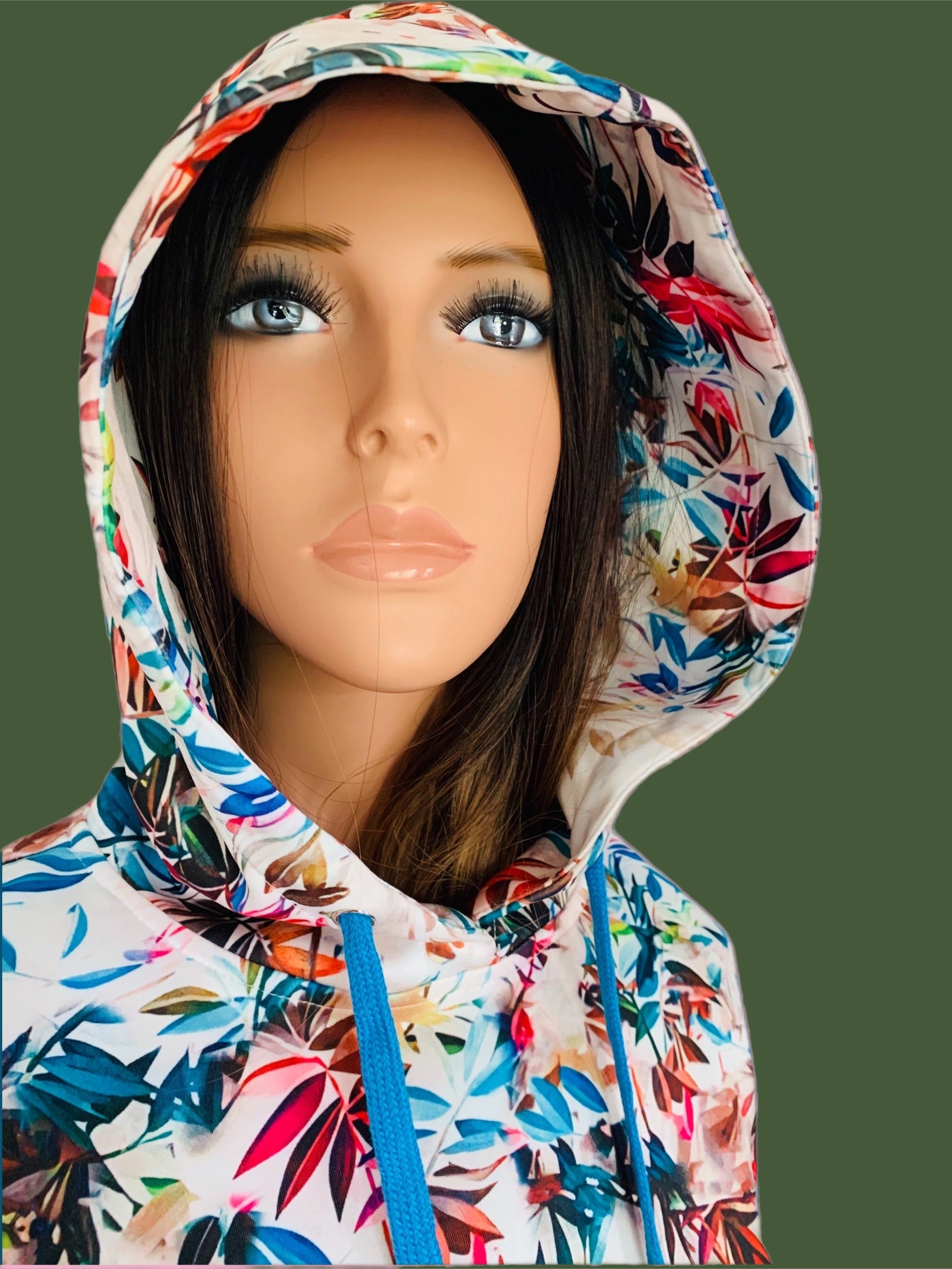 Colorful Plant Printed Cream Hooded Sweatshirt