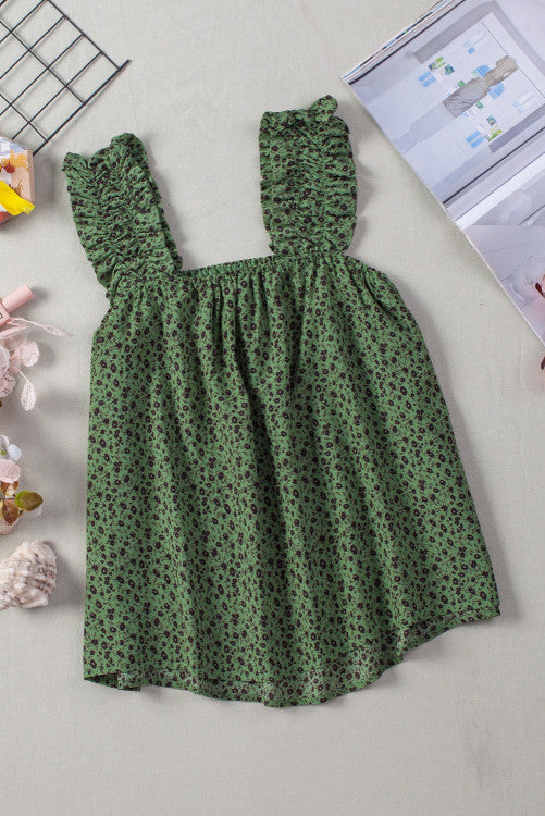 Green Mini Floral Smocked Flowy Tank