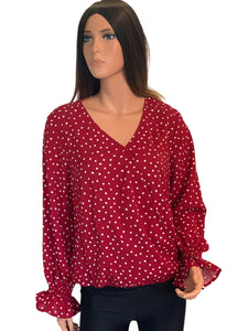 Paprika Polka Dot V-neck Ruffly Sleeve Blouse