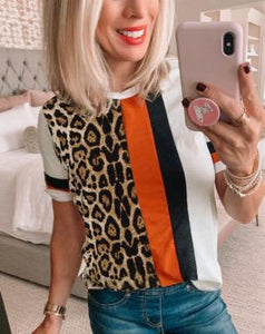 Leopard Print Orange Colorblock Tee