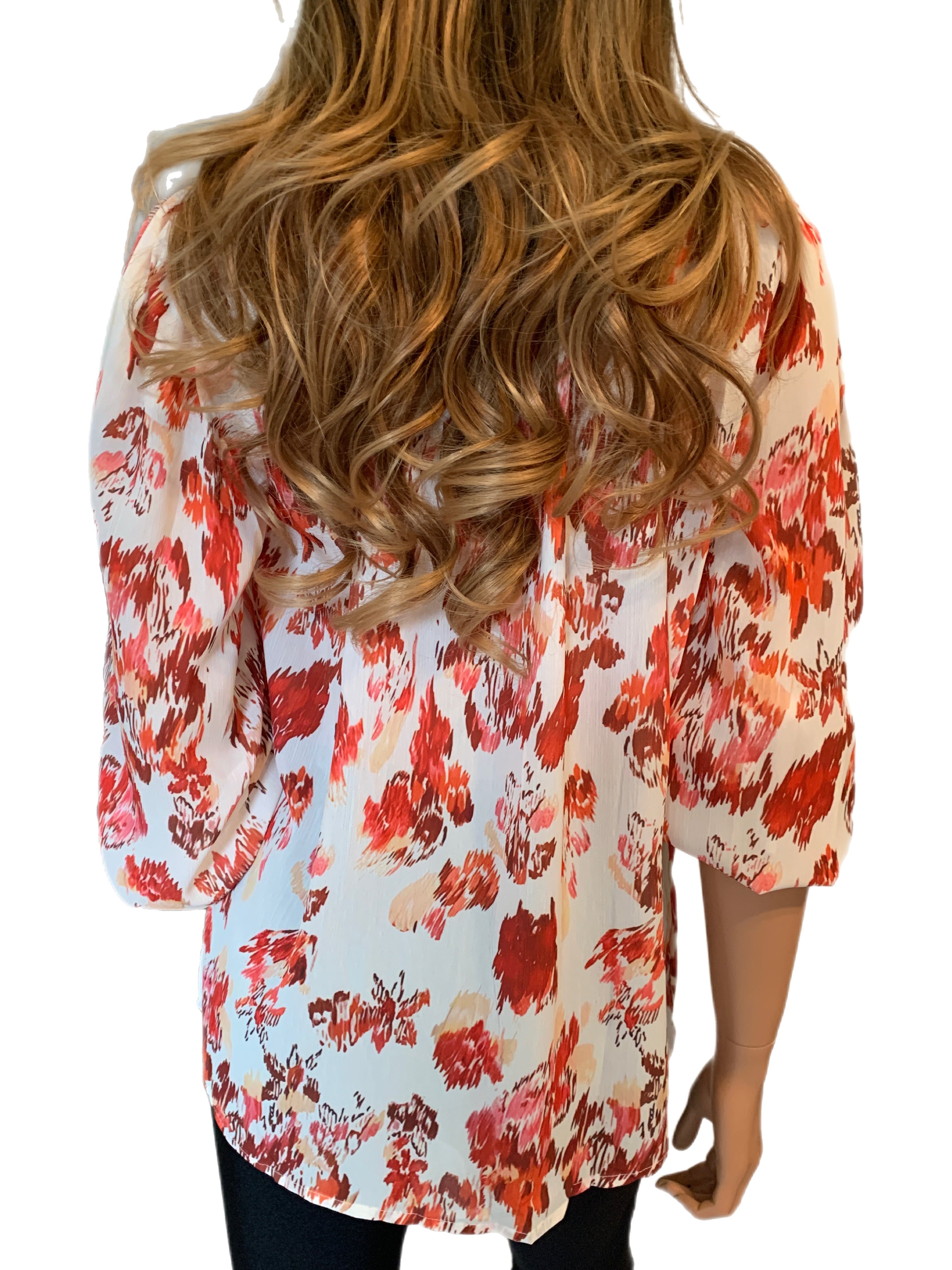 Falling Leaves V-neck Tie Long Sleeve Blouse