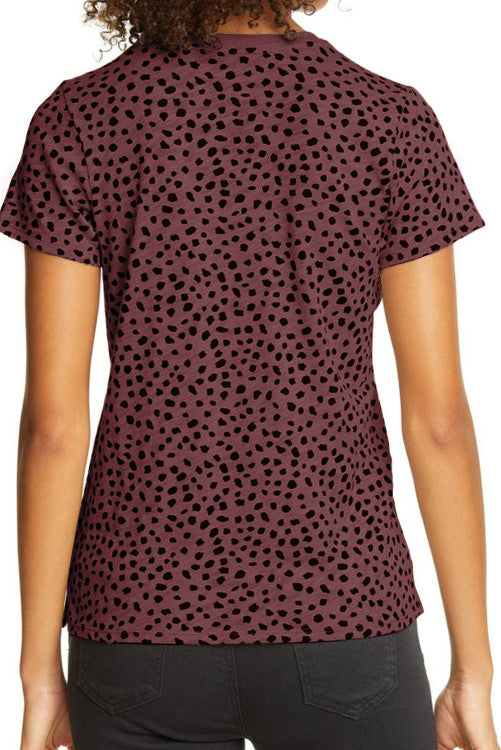 Maroon Cheetah Print Silky Knit Short Sleeve Tee
