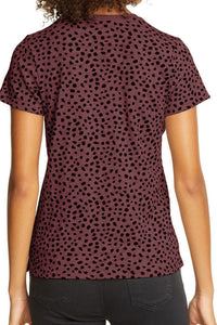 Maroon Cheetah Print Silky Knit Short Sleeve Tee