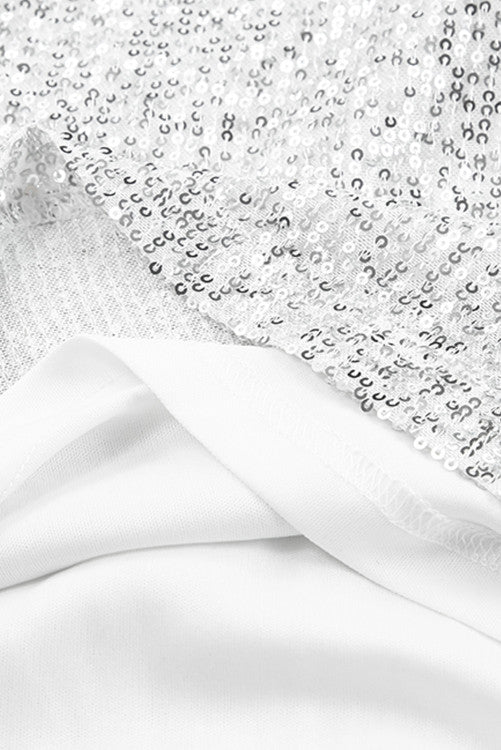 White with Silver Sequins V-neck Strappy Tank