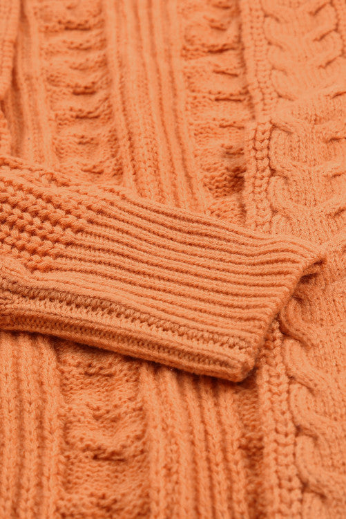 Pumpkin Orange Cable Knit Cardigan