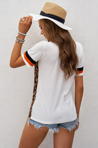 Leopard Print Orange Colorblock Tee