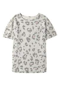 Beige Waffle Knit Pink Navy Leopard Print Tee