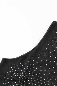 Black Sheer Rhinestone Studded Sleeveless Bodysuit