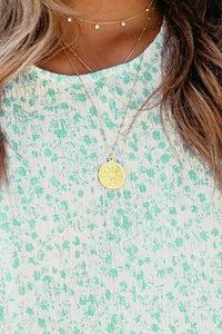 Mint Floral Puff Sleeve Crinkle Blouse