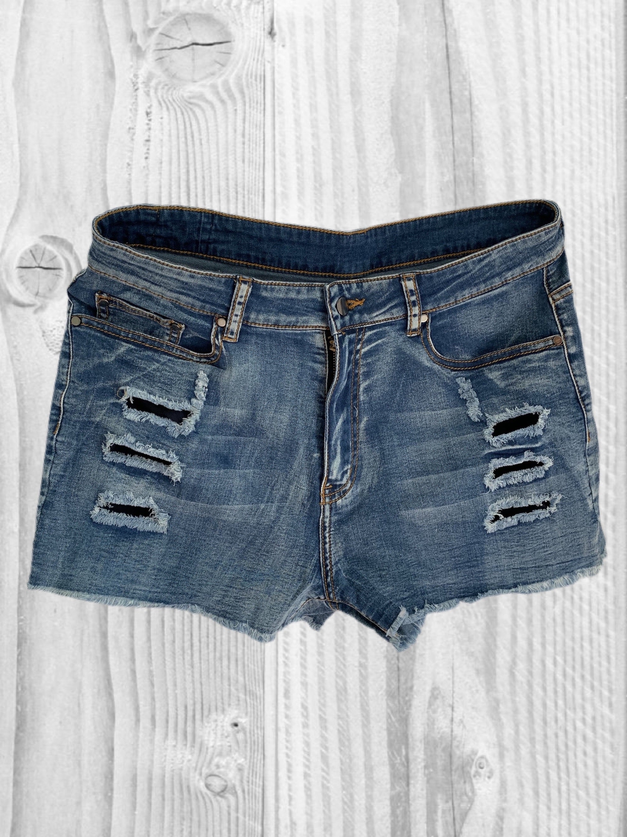 Medium Blue Distressed Denim Shorts