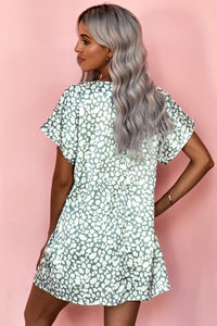 Sage leopard print silky smooth cotton blend flowy mini dress with pockets. Very roomy! Could downsize. 