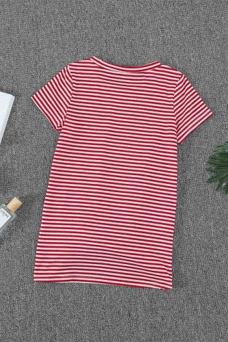 Girls Red Striped Short Sleeve Front Twist Top