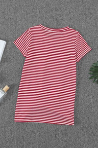 Girls Red Striped Short Sleeve Front Twist Top