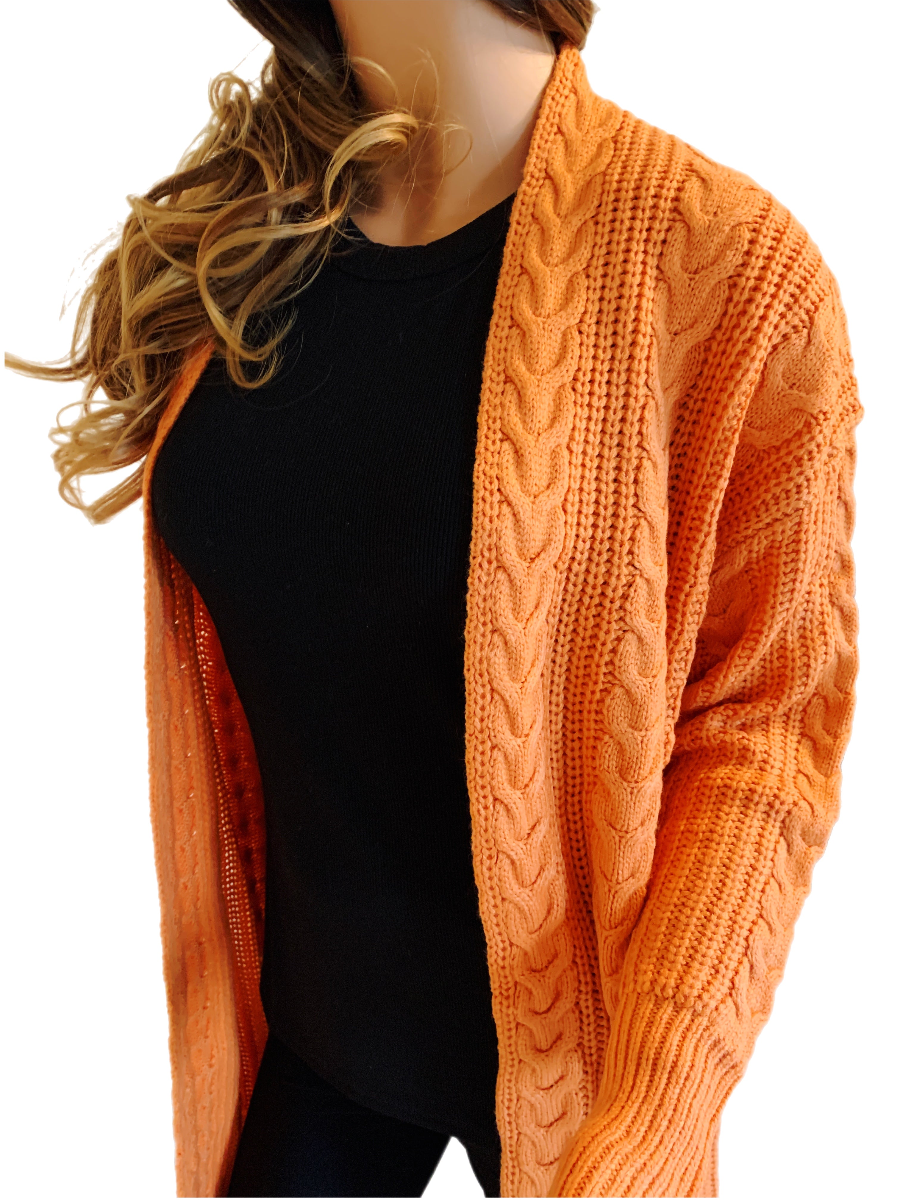 Orange Cable Knit Cardigan