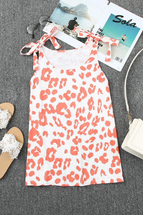 Dark Coral Leopard Print Shoulder Tie Tank