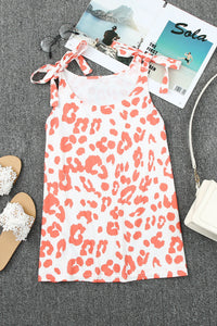 Dark Coral Leopard Print Shoulder Tie Tank