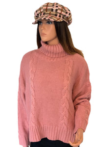 Rose Pink Chunky Cable Knit Sweater