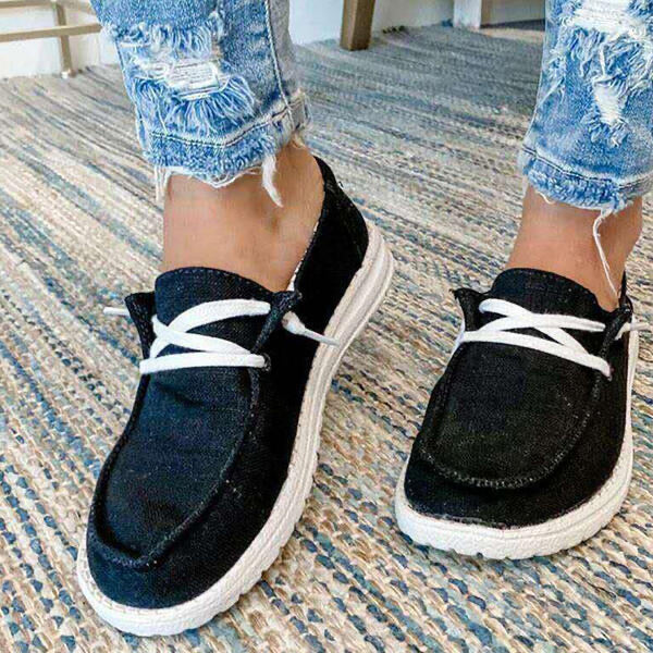 Black Canvas Slip-on Tie Shoes