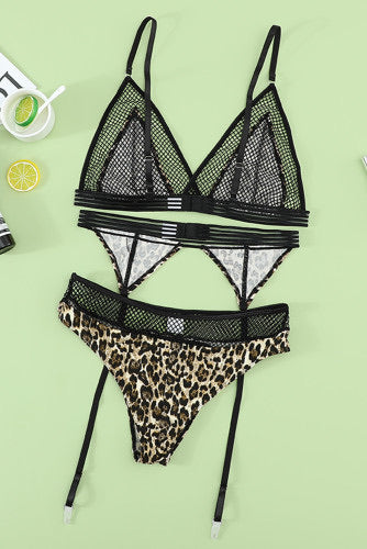 Leopard Print 3Pc Lingerie Set