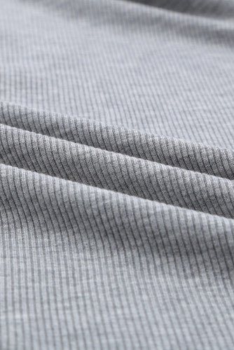 Gray Scoop Neck Buttoned Front Long Sleeve Knit Top