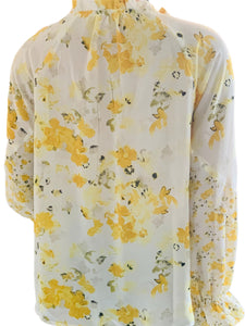 Yellow Floral Ruffly V-Neck Blouse